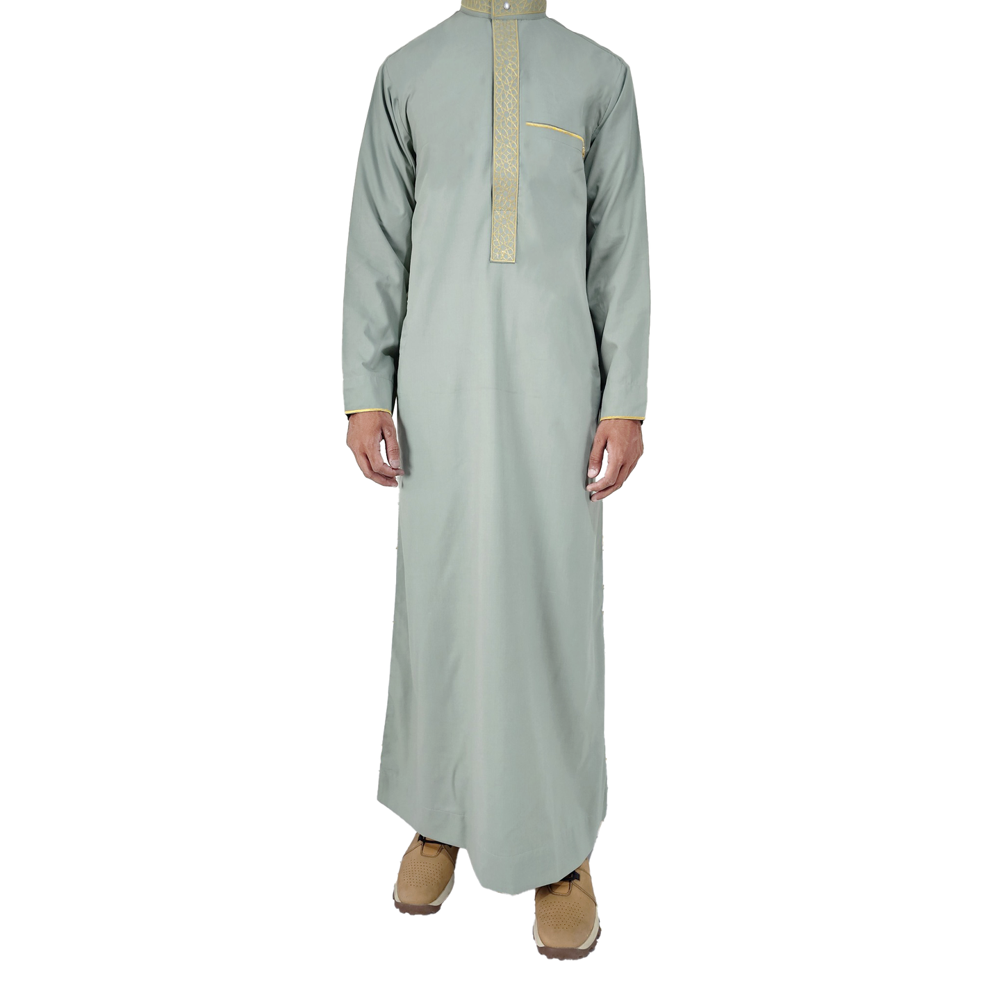 Lamsa Mens Light Green Jubbah Embroidery Luxury Thobe