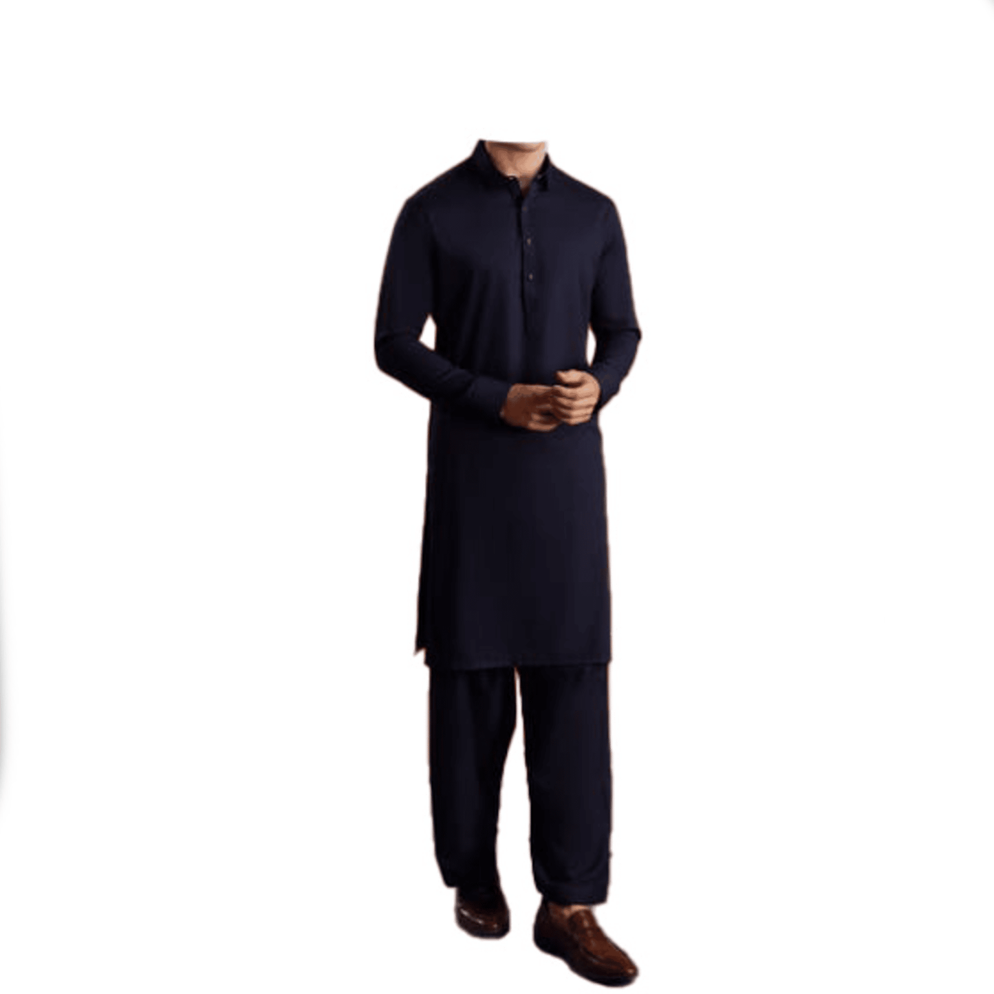 Lamsa Men`s Navy Blue Blended Kameez Shalwar Kurta