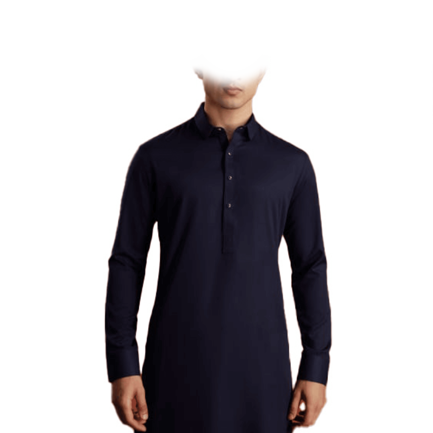 Lamsa Men`s Navy Blue Blended Kameez Shalwar Kurta