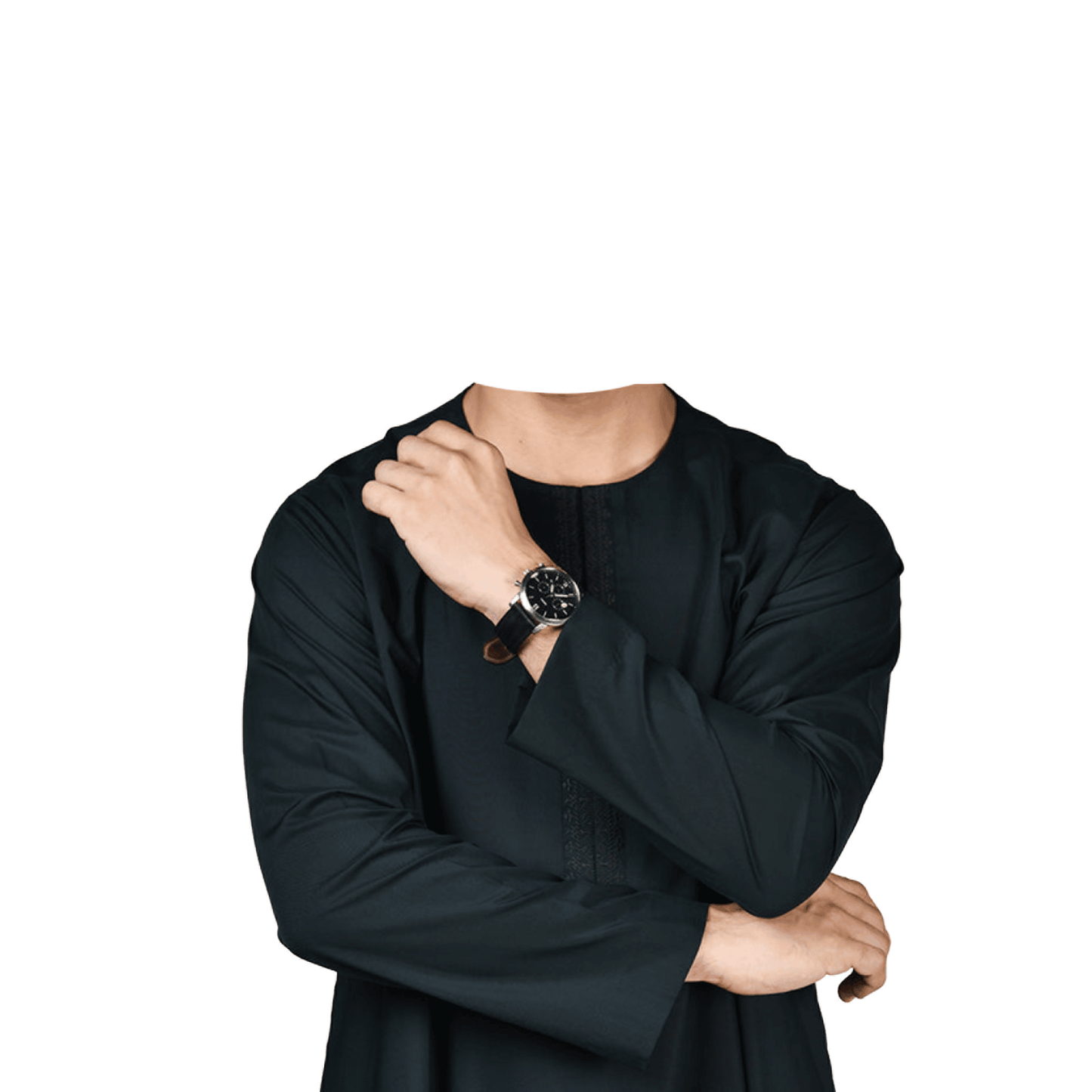 Lamsa Mens Polycotton Black Emirati Thobe Jubba