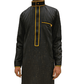 Lamsa Men's Black Thobe Gold Embroidery Jubbah