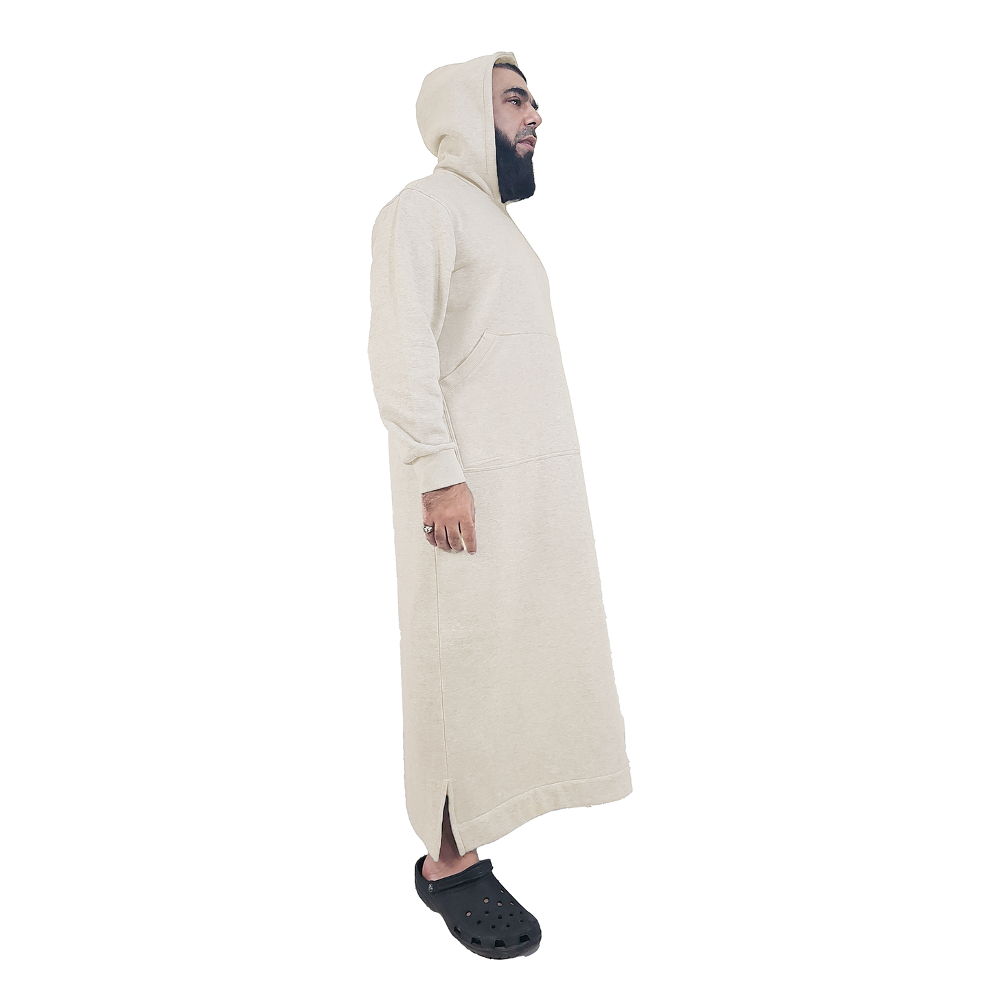 Donchie Men's Cream Hoodie Jubbah Thobe Cotton Fleece