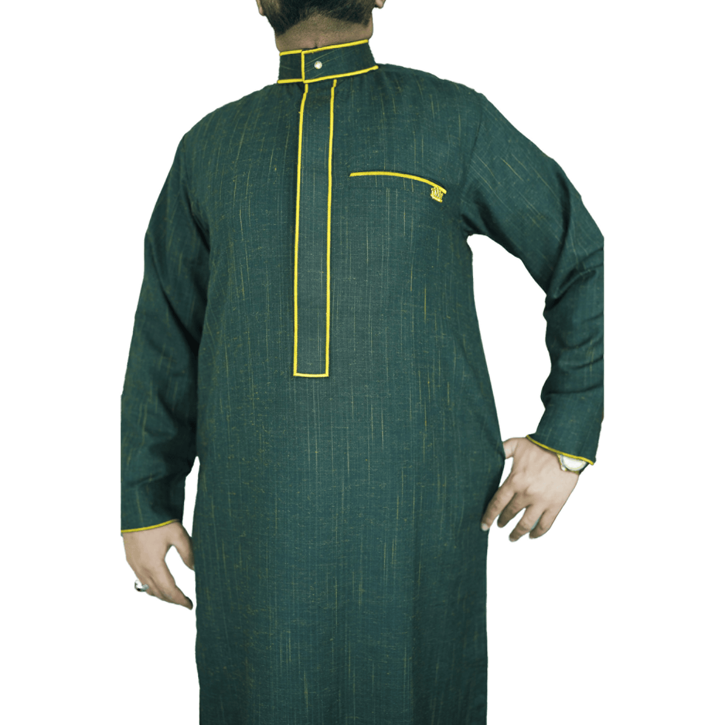 Lamsa Dark Green Thobe Embroidery Jubbah Kandura