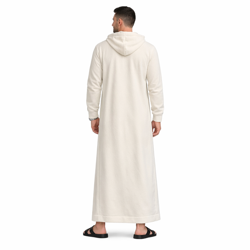 Donchie Mens Cream Jubbah Thobe Cotton Fleece