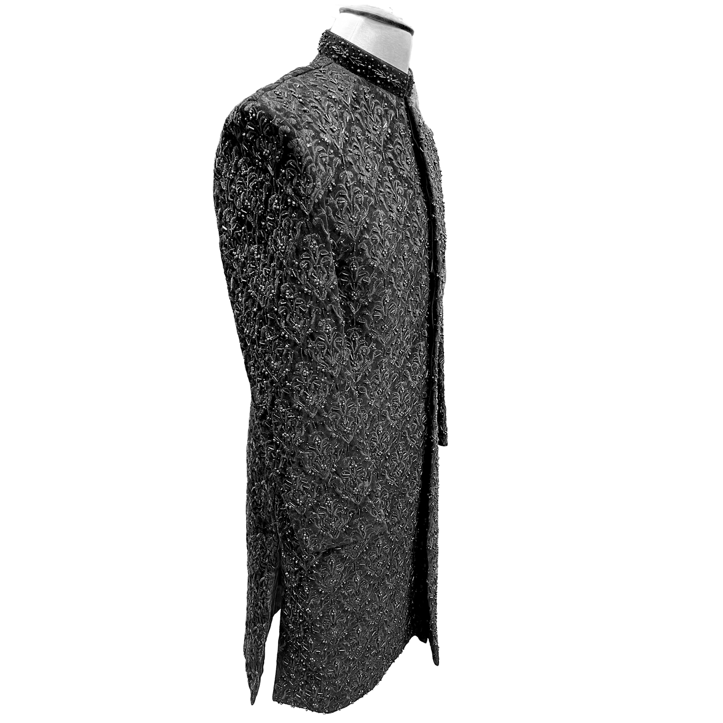 Dahab Men's Black Silver Groom Wedding Sherwani Overcoat
