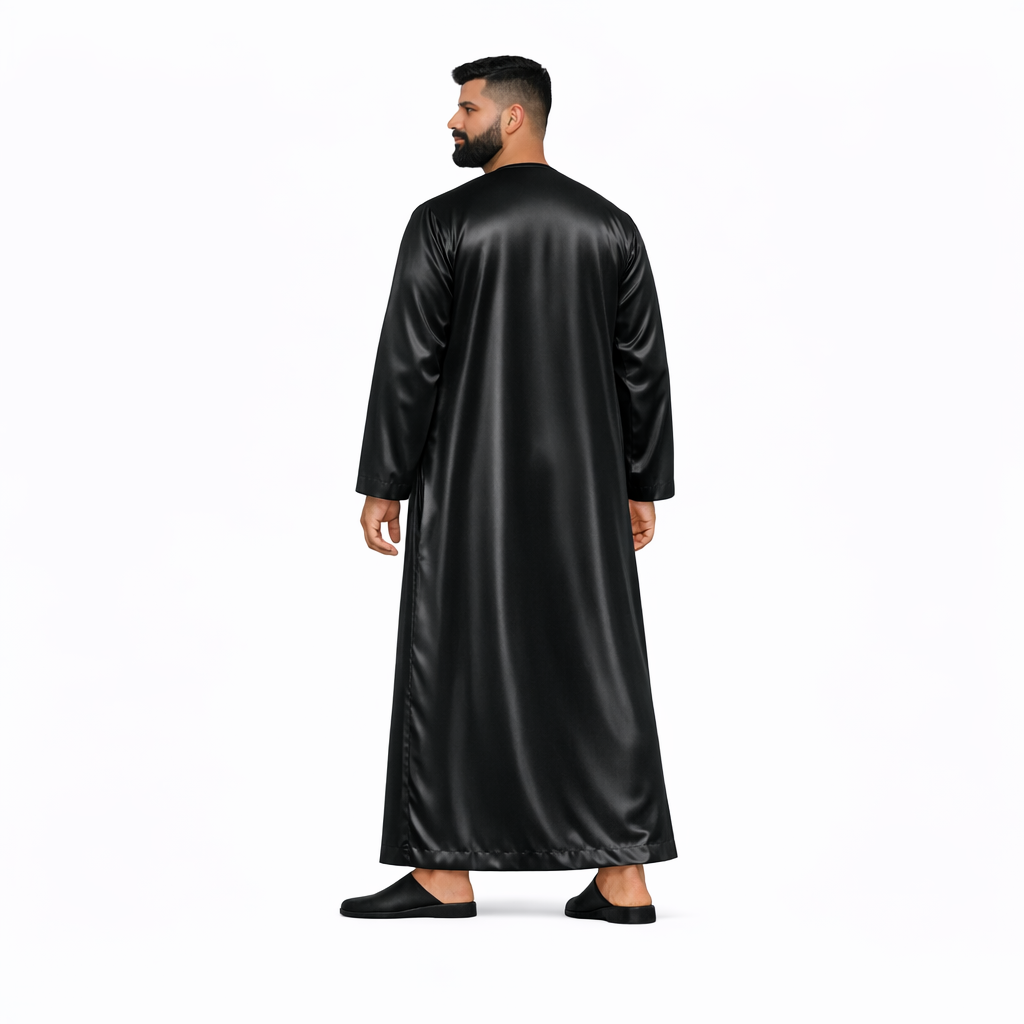 Lamsa Black Satin Emirati Thobe Jubba
