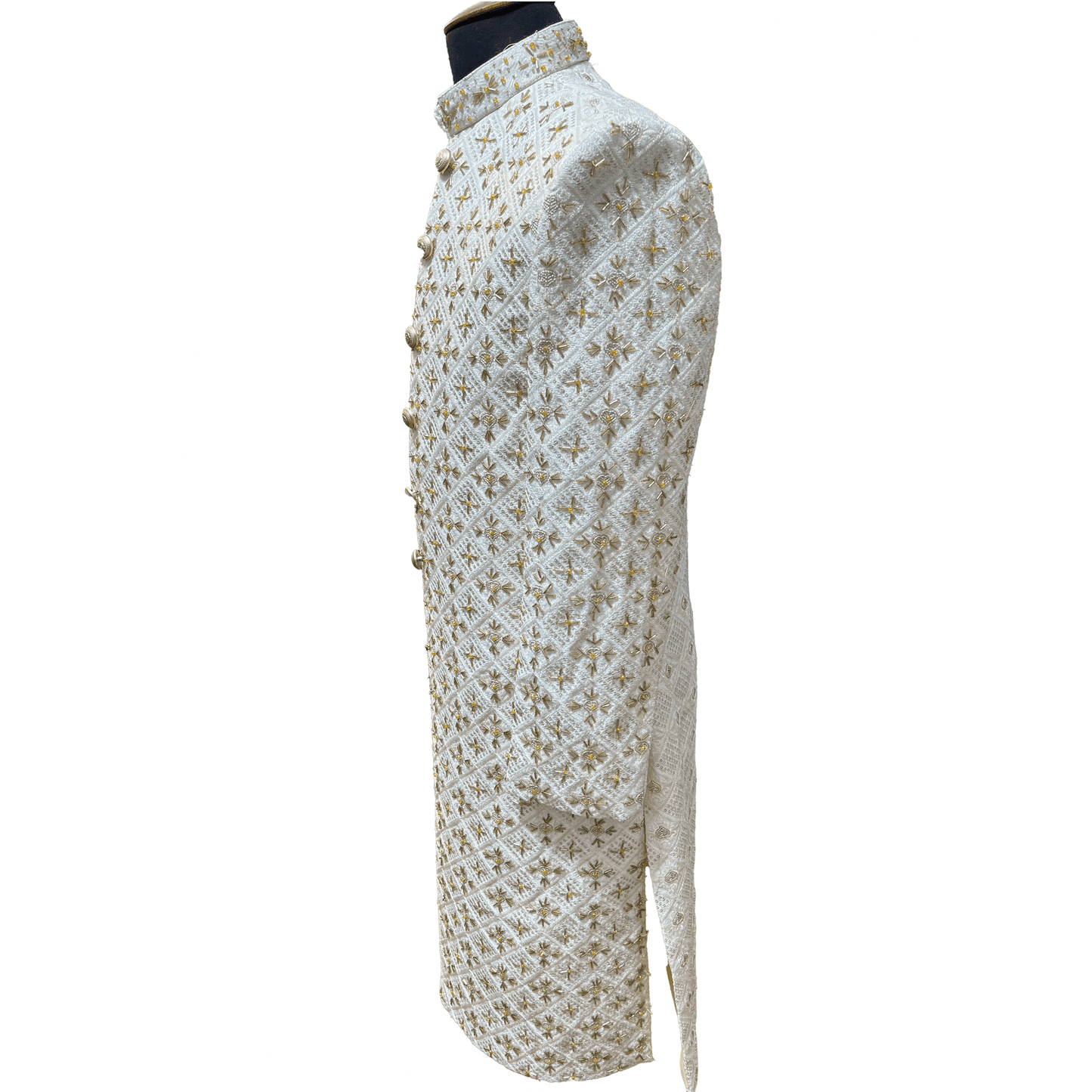 Dahab Men's Cream Groom Wedding Sherwani Overcoat