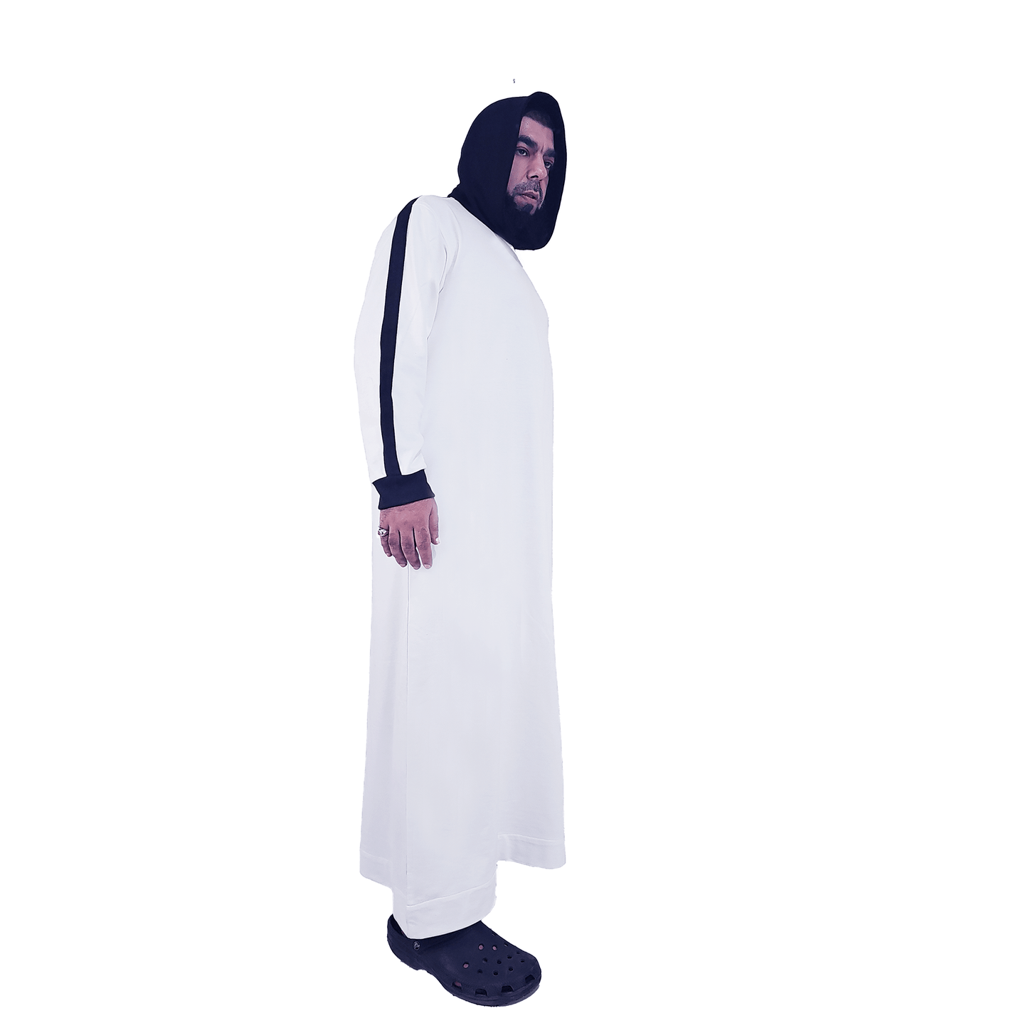Donchie Men's White Hoodie Striped Jubbah Cotton Fleece