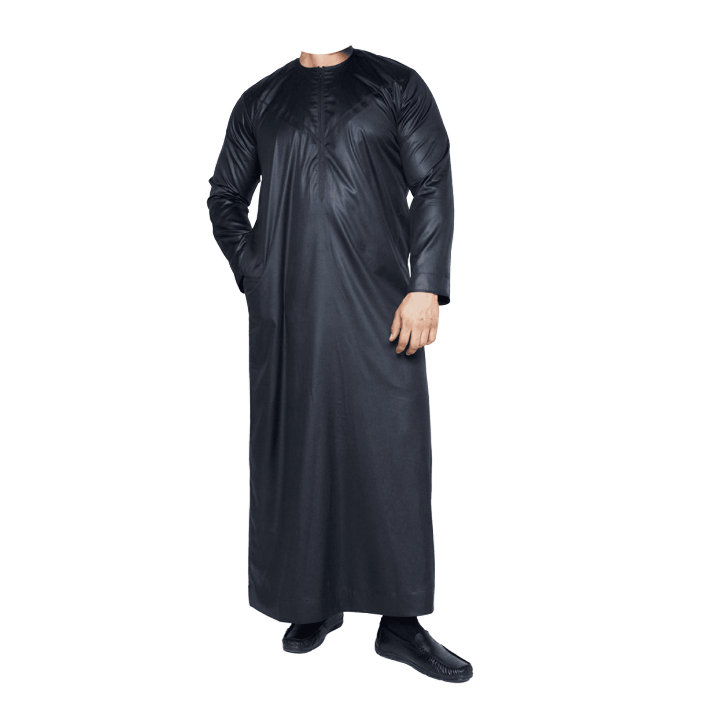 Lamsa Mens Black Satin Emrati Thobe Jubba