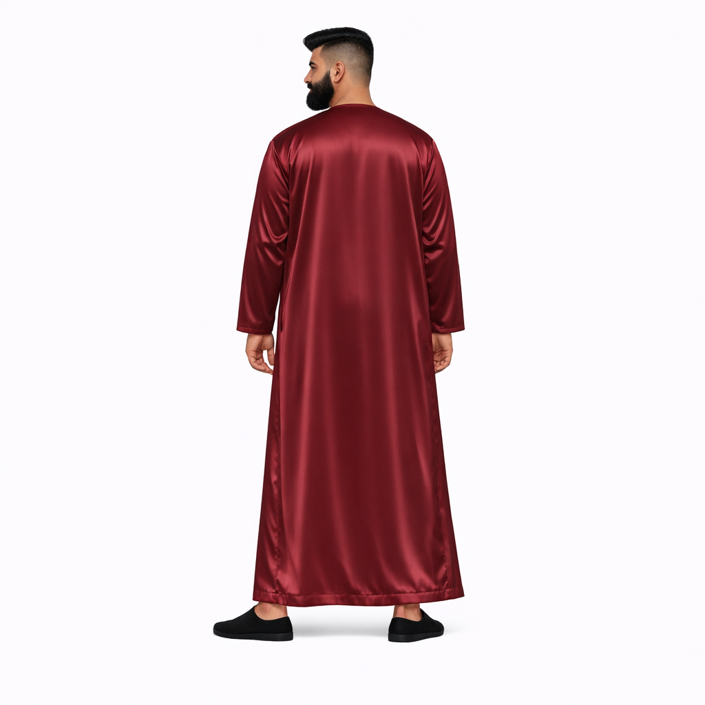 Lamsa Maroon Satin Emirati Thobe Jubba