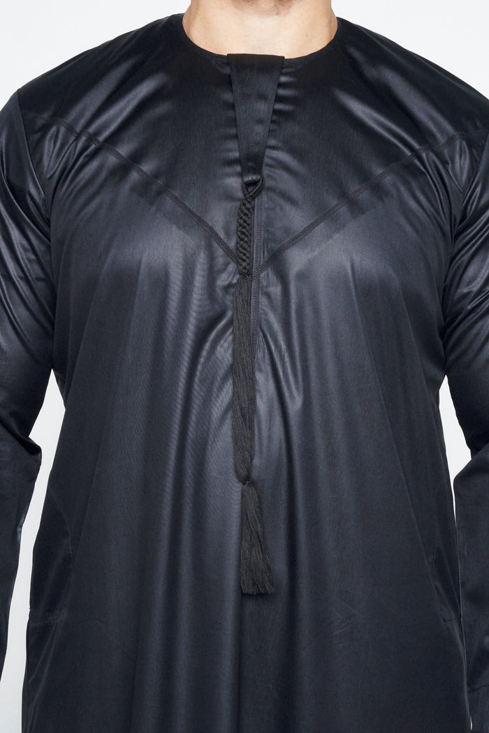Lamsa Men's Black Satin Emirati Thobe Jubba