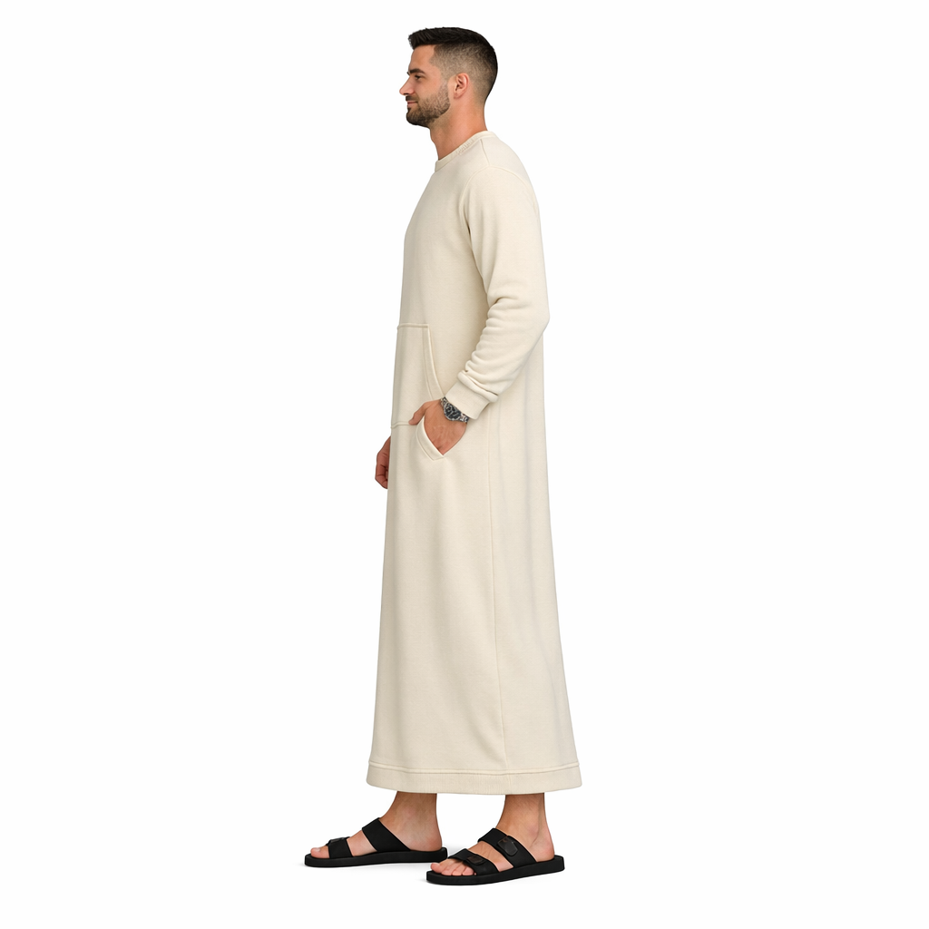 Donchie Men's Cream Sweatshirt Thobe Jubbah Cotton Fleece