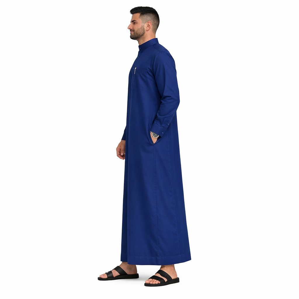 Lamsa Men's Navy Blue Saudi Thobe Luxury Jubbah