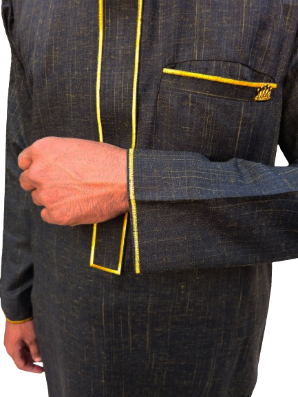 Lamsa Men's Black Thobe Gold Embroidery Jubbah