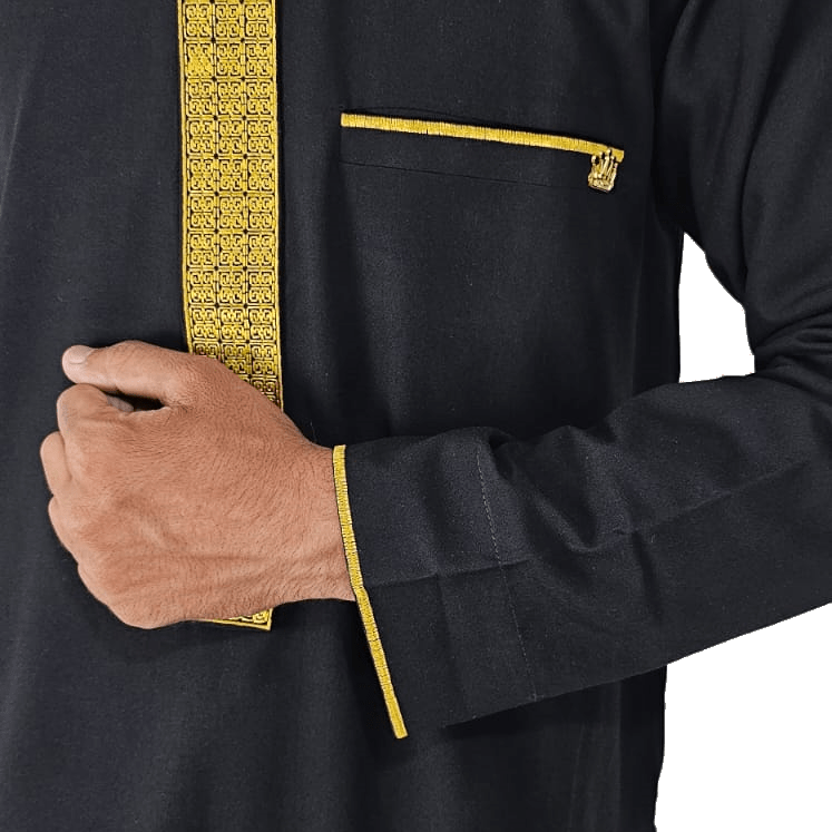 Lamsa Black Jubbah Embroidery Luxury Thobe