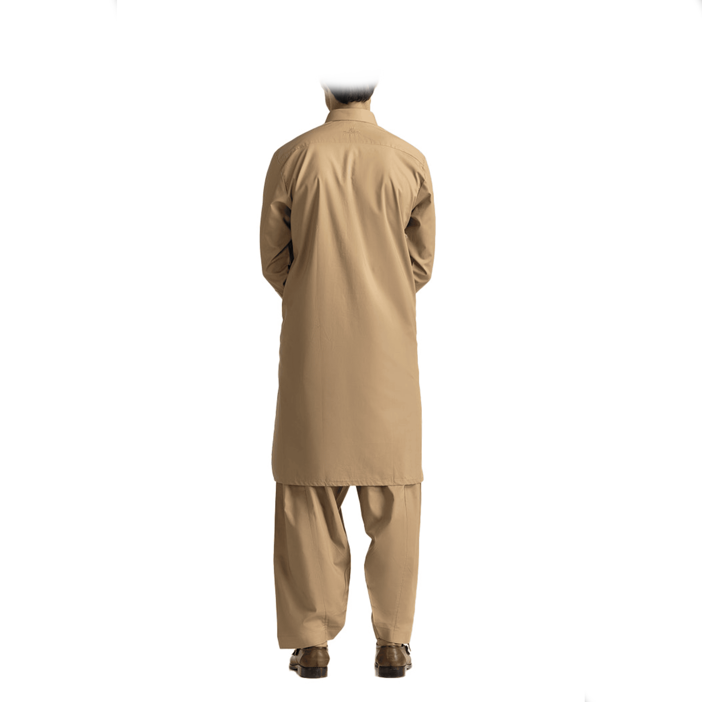 Lamsa Men's Collar Camel Shalwar Kameez Suit