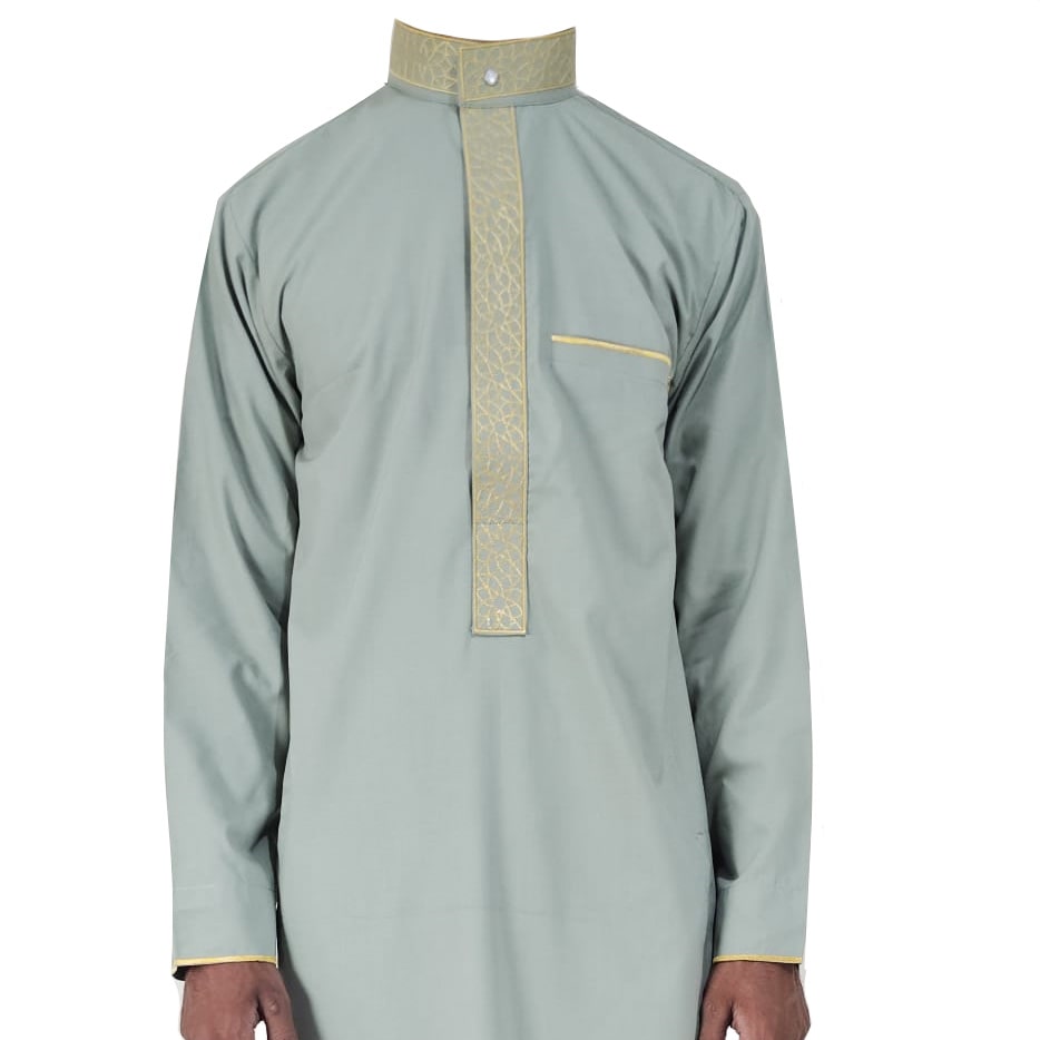 Lamsa Mens Light Green Jubbah Embroidery Luxury Thobe