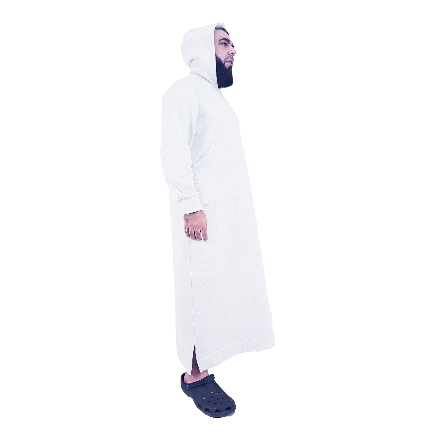 Donchie Men's White Hoodie Jubbah Thobe Cotton Fleece