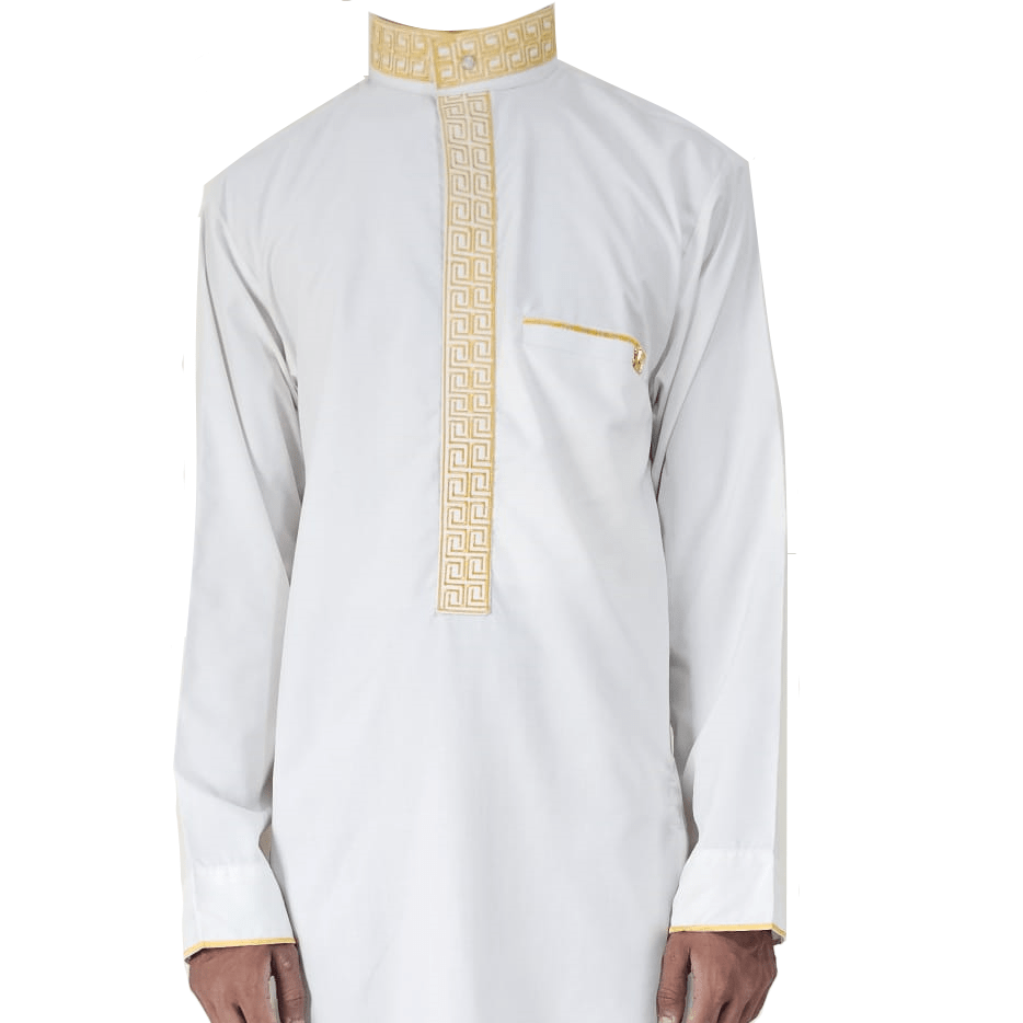 Lamsa Men's White Thobe Embroidery Luxury Jubbah