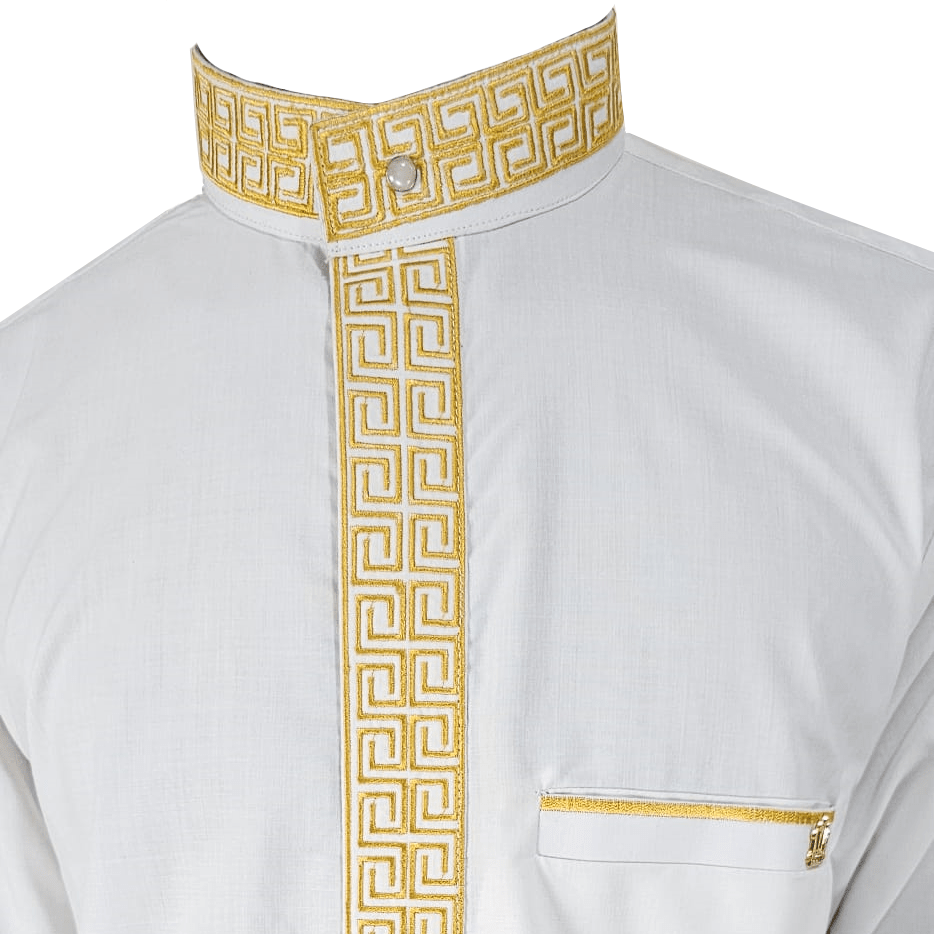 Lamsa Men's White Thobe Embroidery Luxury Jubbah