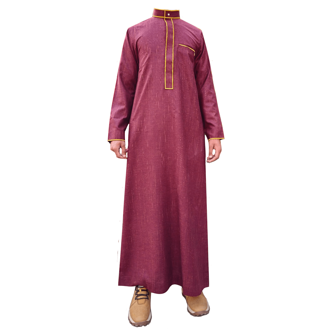 Lamsa Men's Maroon Thobe Embroidery Luxury Jubbah