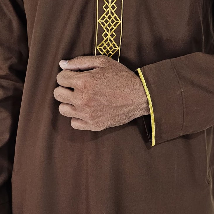 Lamsa Dark Brown Thobe Luxury Embroidery Jubbah