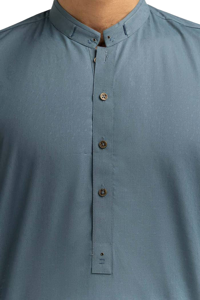 Lamsa Men's Silver Blue Kurta Kameez