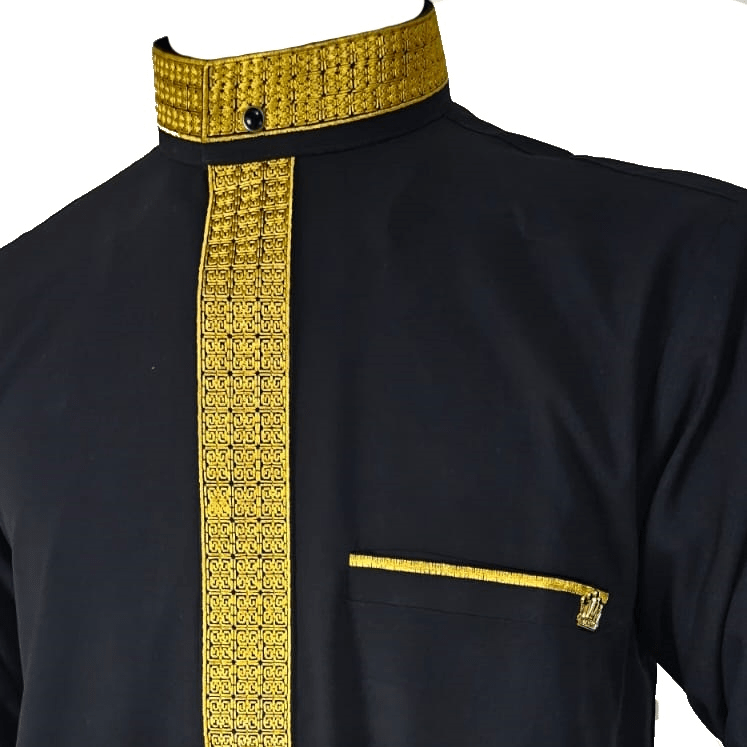Lamsa Black Jubbah Embroidery Luxury Thobe