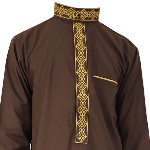Lamsa Dark Brown Thobe Luxury Embroidery Jubbah