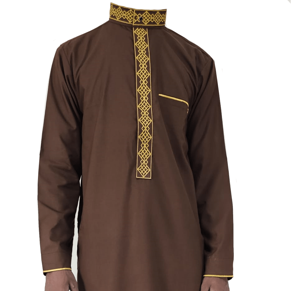 Lamsa Dark Brown Thobe Luxury Embroidery Jubbah