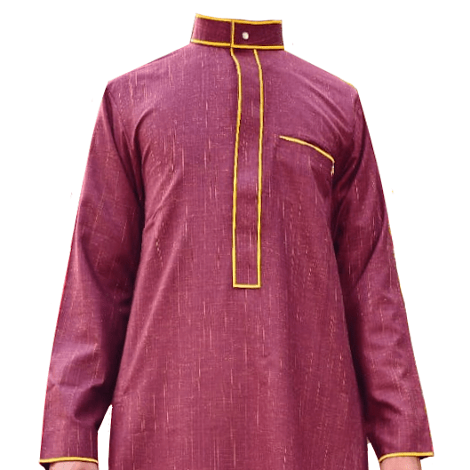 Lamsa Men's Maroon Thobe Embroidery Luxury Jubbah