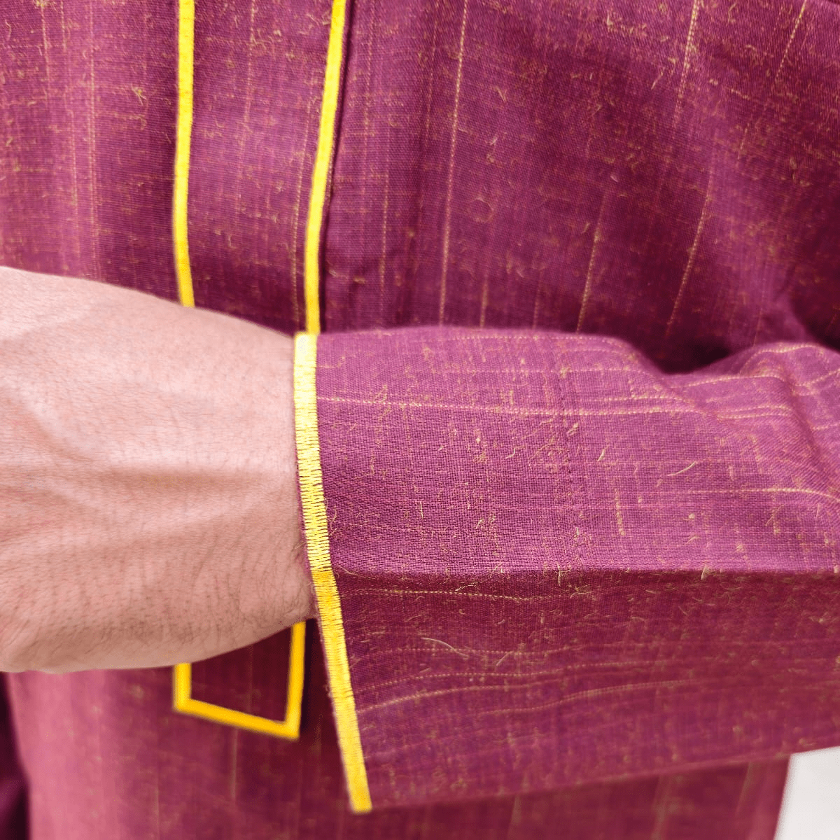 Lamsa Men's Maroon Thobe Embroidery Luxury Jubbah