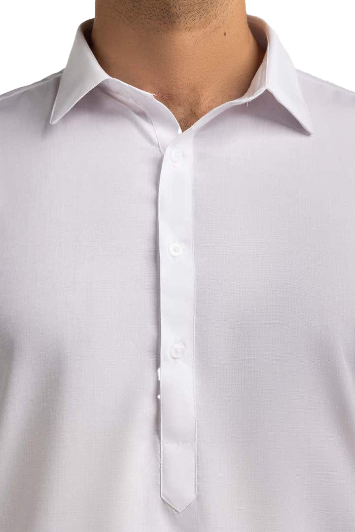 Lamsa White Collar Shalwar Kurta Kameez Cotton Blend