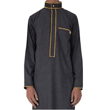 Lamsa Men's Black Jubbah Luxury Embroidery Thobe