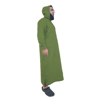 Donchie Men's Olive Green Hoodie Jubbah Thobe Cotton Fleece