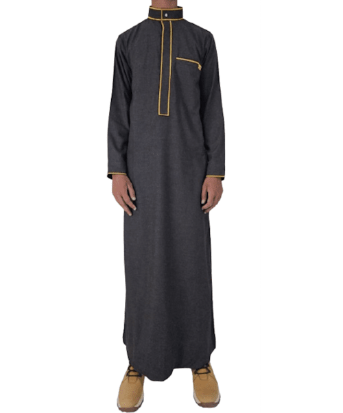 Lamsa Men's Black Jubbah Luxury Embroidery Thobe