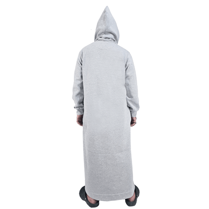 Donchie Mens Grey Hoodie Jubbah Thobe Cotton Fleece