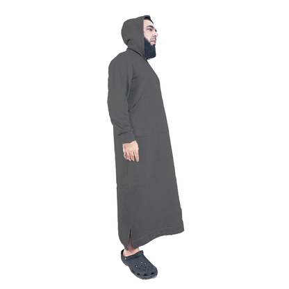 Donchie Men's Charcoal Hoodie Jubbah Thobe Cotton Fleece