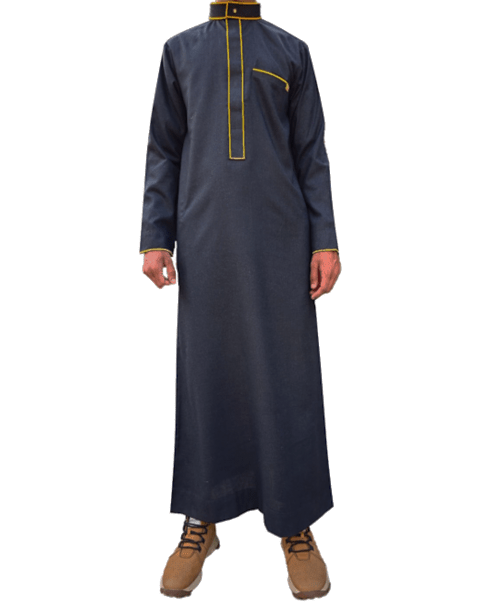 Lamsa Navy Blue Thobe Luxury Embroidered Jubbah