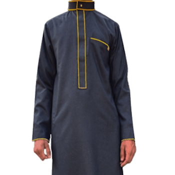 Lamsa Navy Blue Thobe Luxury Embroidered Jubbah