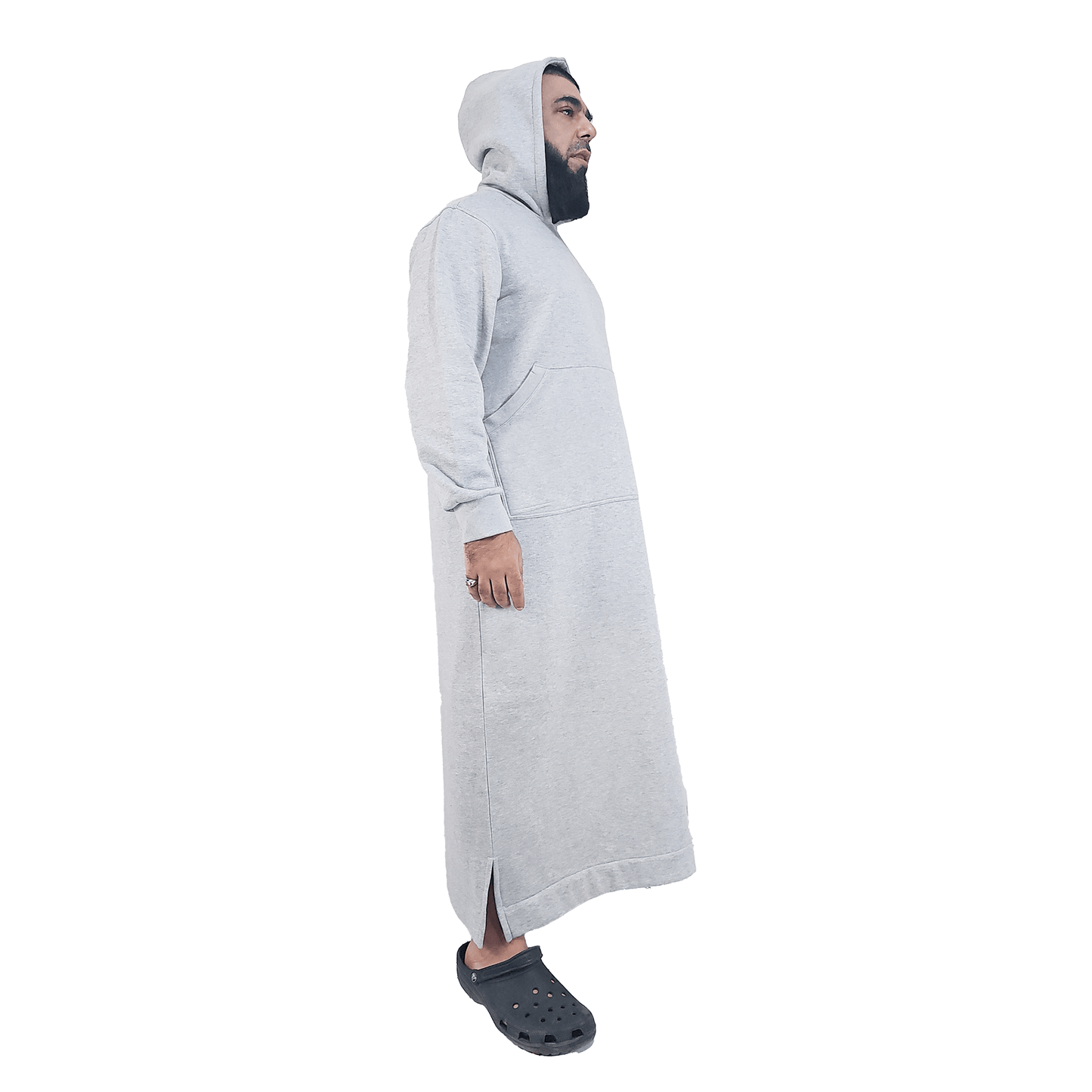 Donchie Mens Grey Hoodie Jubbah Thobe Cotton Fleece
