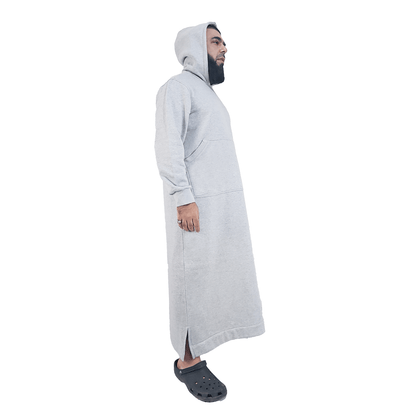 Donchie Mens Grey Hoodie Jubbah Thobe Cotton Fleece