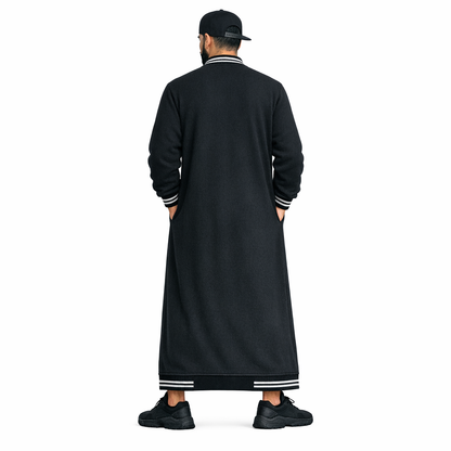 Donchie Men's Black Bomber Jubbah Thobe Cotton Fleece