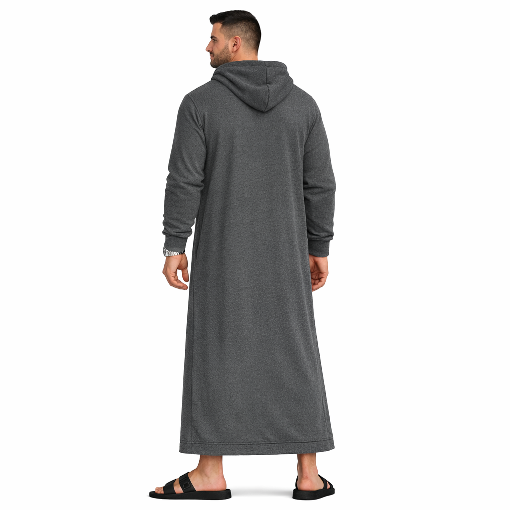 Donchie Men's Charcoal Grey Hoodie Jubbah Thobe Cotton Fleece