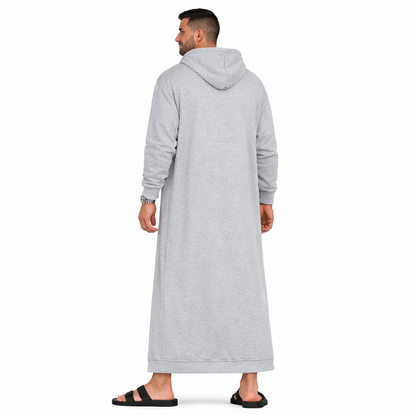 Donchie Mens Grey Hoodie Jubbah Thobe Cotton Fleece