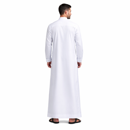 Lamsa Men's White Saudi Thobe Luxury Jubbah Kandura