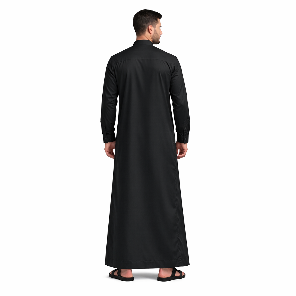 Lamsa Men's Black Saudi Thobe Luxury Jubbah