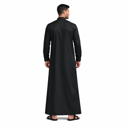 Lamsa Men's Black Saudi Thobe Luxury Jubbah