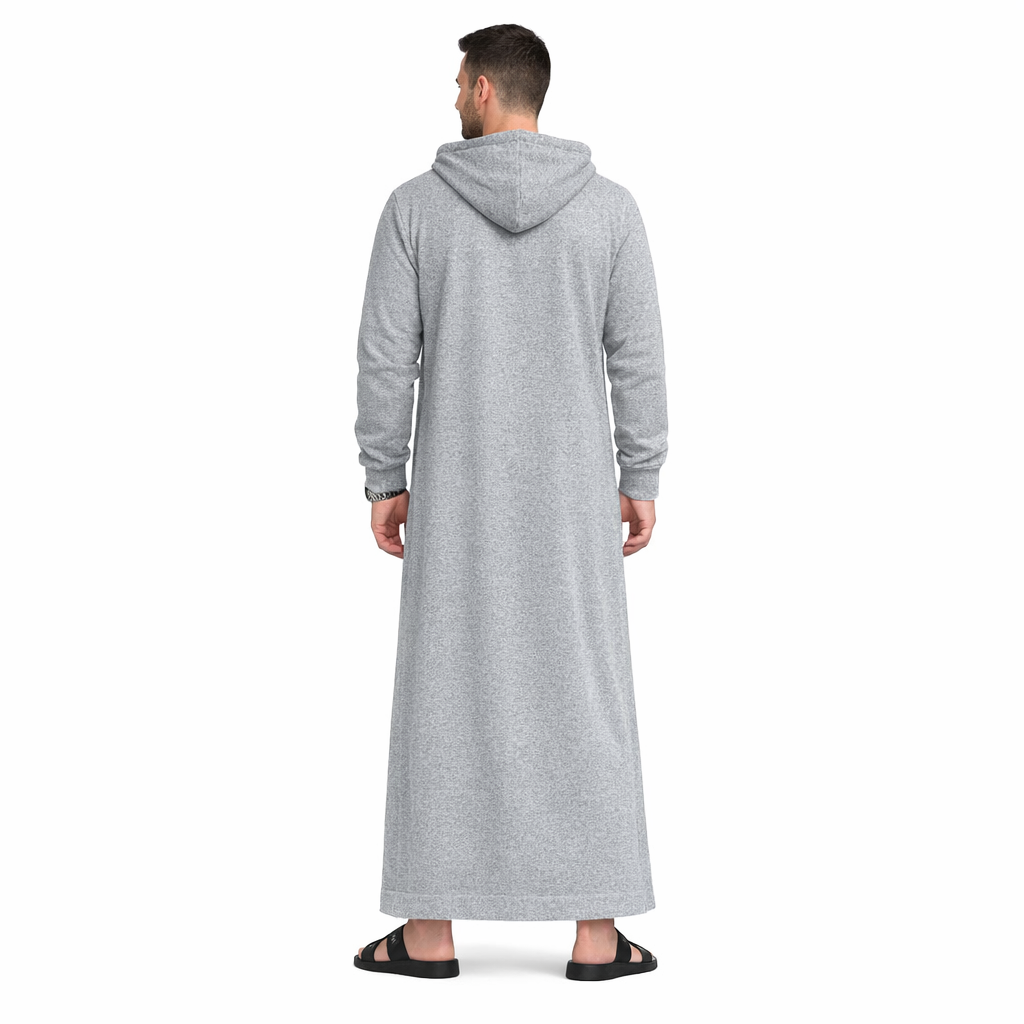 Donchie Men's Grey Hoodie Jubbah Thobe Cotton Fleece