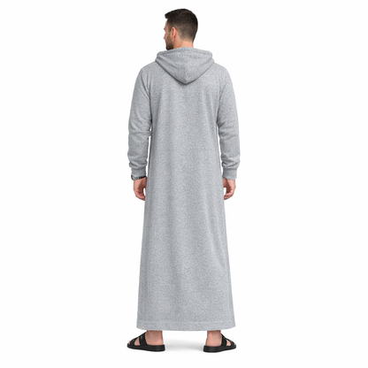 Donchie Men's Grey Hoodie Jubbah Thobe Cotton Fleece